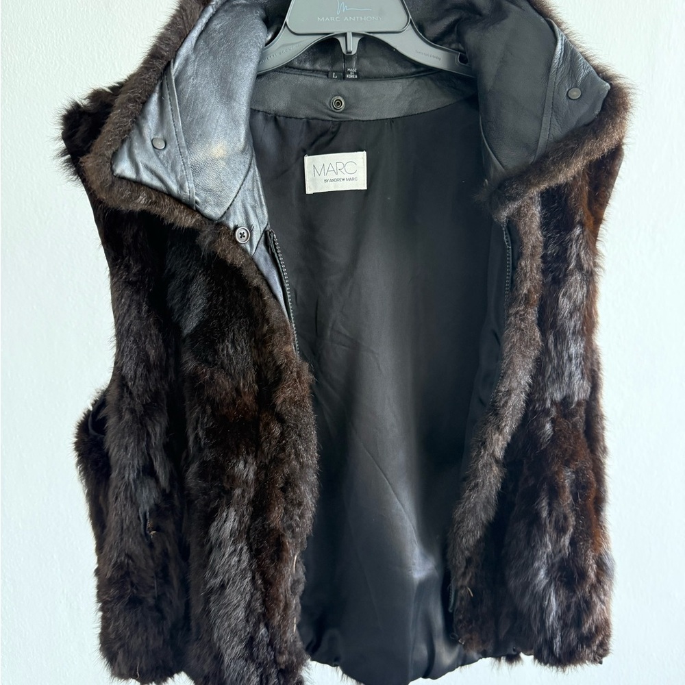 Vintage Marc by Andrew Marc New Zealand Opossum Fur Vest Leather Size L